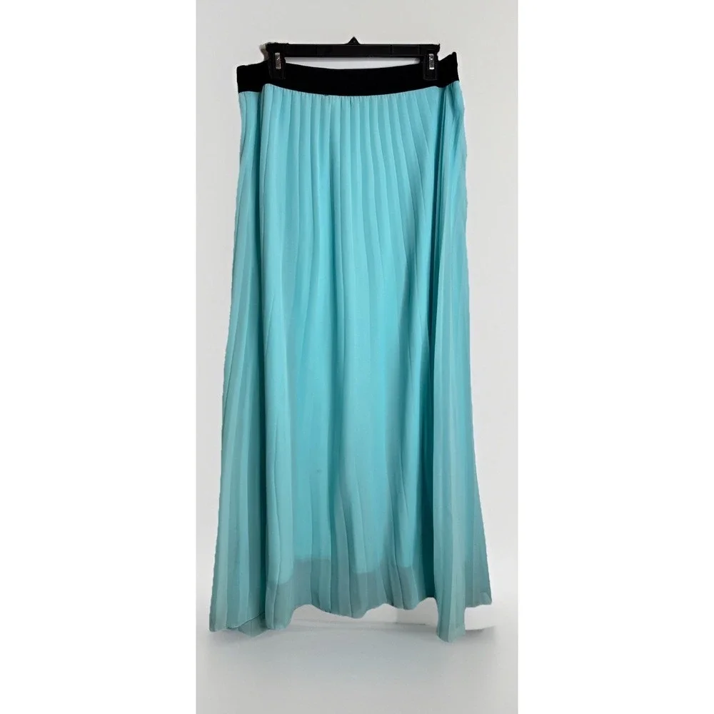 Lavish Maxi Skirt Aqua‎ Teal Pleated Fairy Flowy Long Skirt Sz L Boho